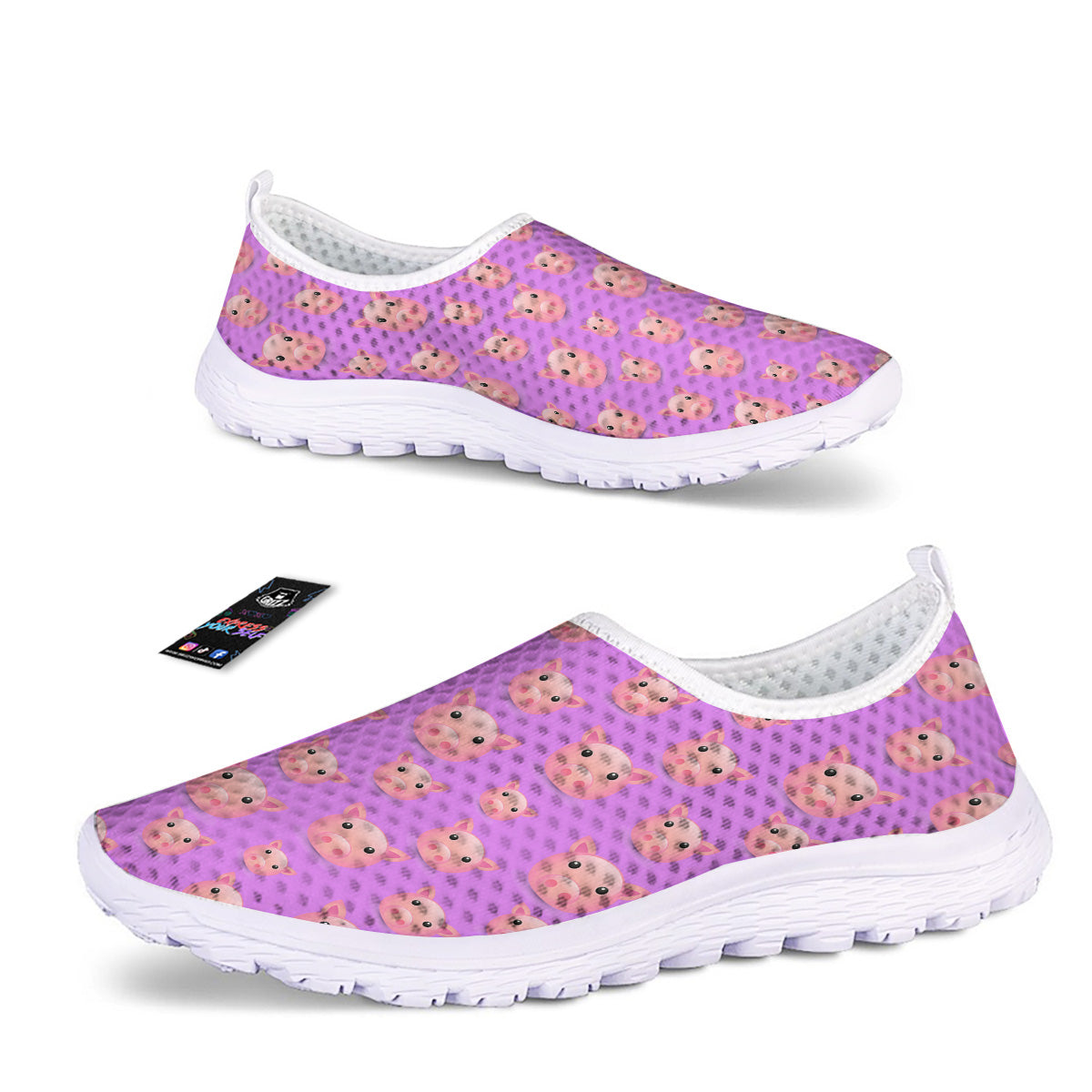 Cute Pink Pig Face Emoji Print Pattern Nurse Shoes-grizzshop