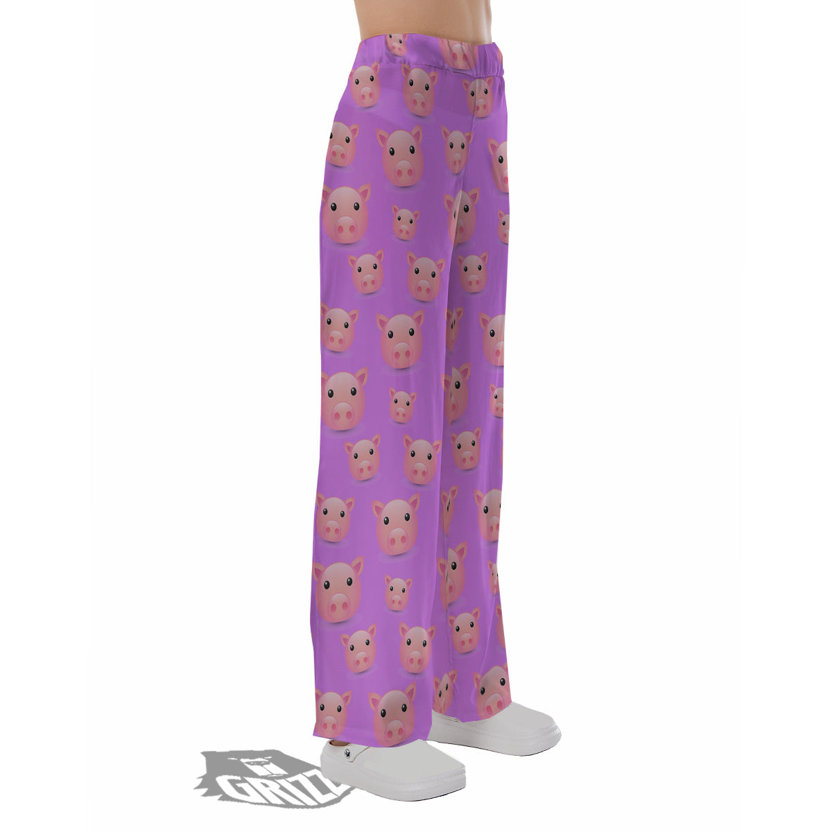 Cute Pink Pig Face Emoji Print Pattern Pajama Pants-grizzshop