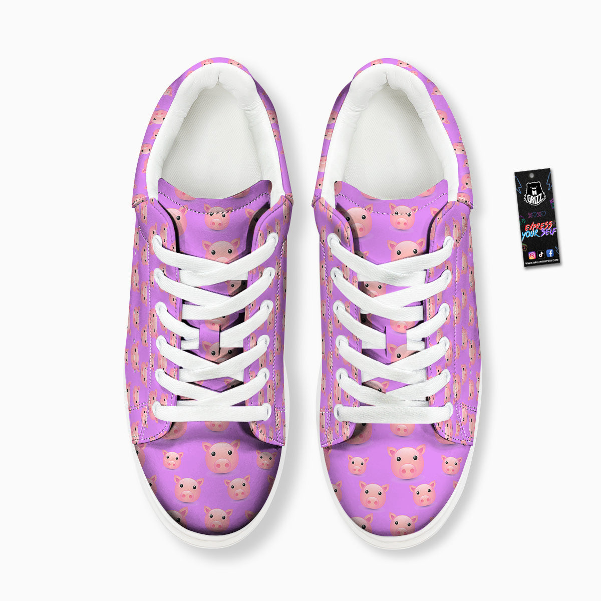 Cute Pink Pig Face Emoji Print Pattern Platform Shoes-grizzshop
