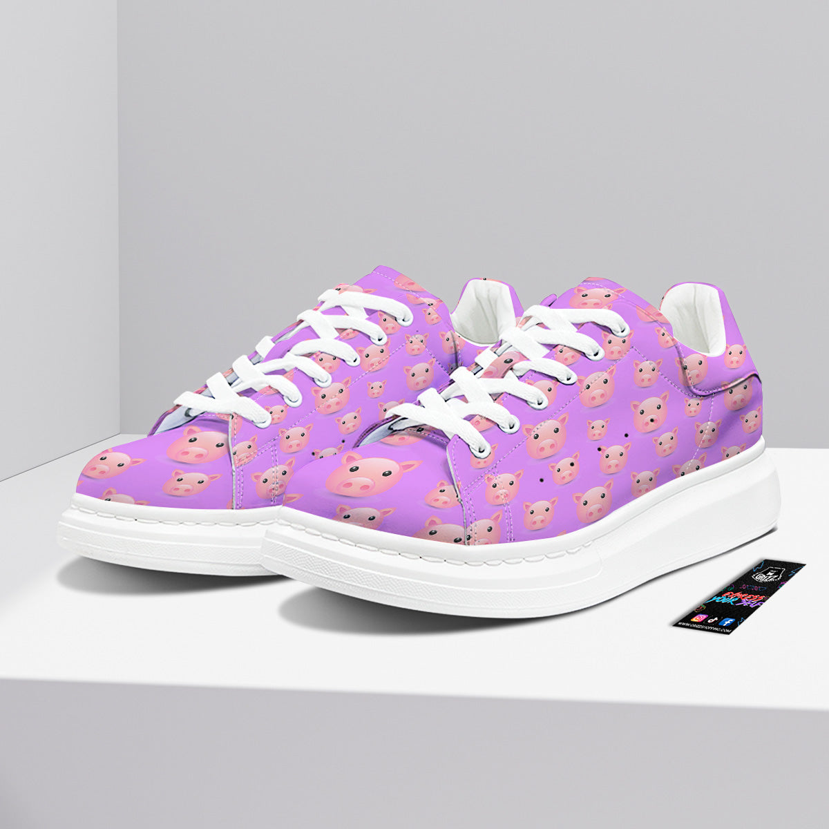 Cute Pink Pig Face Emoji Print Pattern Platform Shoes-grizzshop