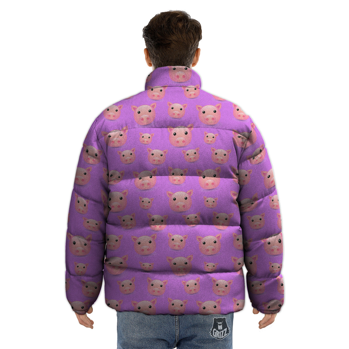 Cute Pink Pig Face Emoji Print Pattern Puffer Jacket-grizzshop