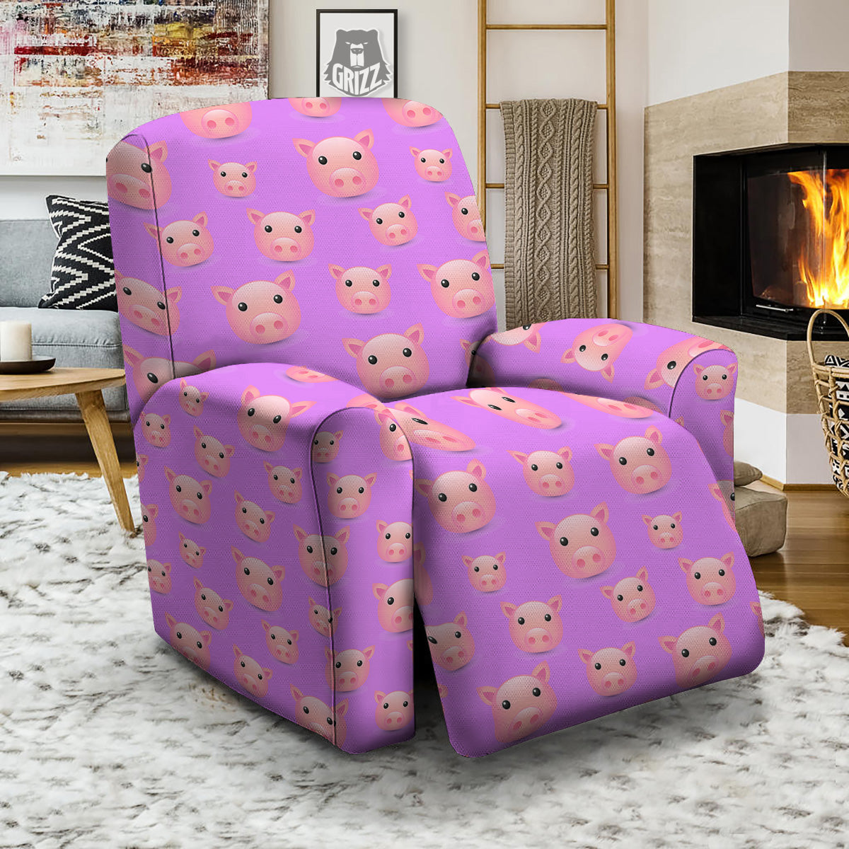 Cute Pink Pig Face Emoji Print Pattern Recliner Slipcover-grizzshop