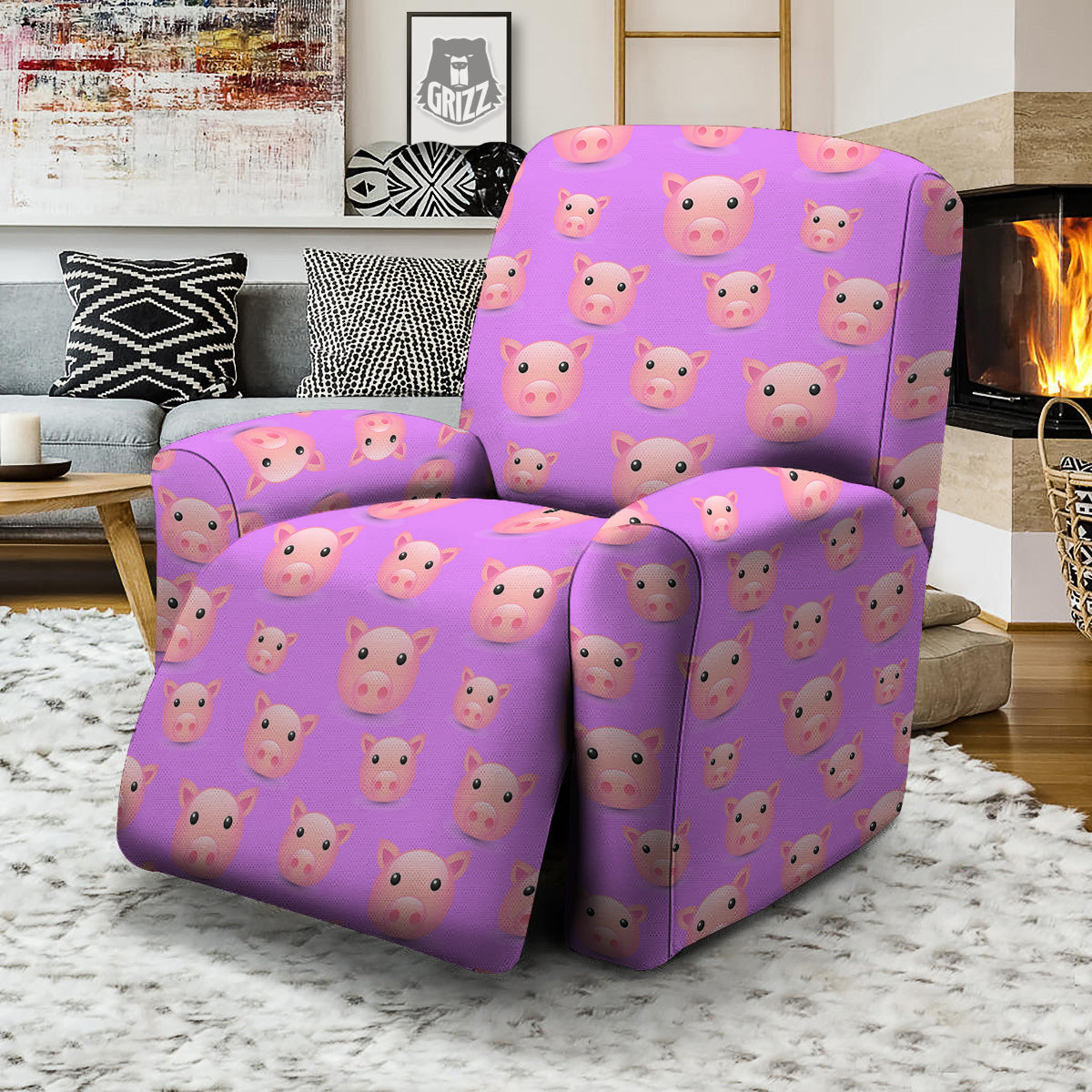 Cute Pink Pig Face Emoji Print Pattern Recliner Slipcover-grizzshop