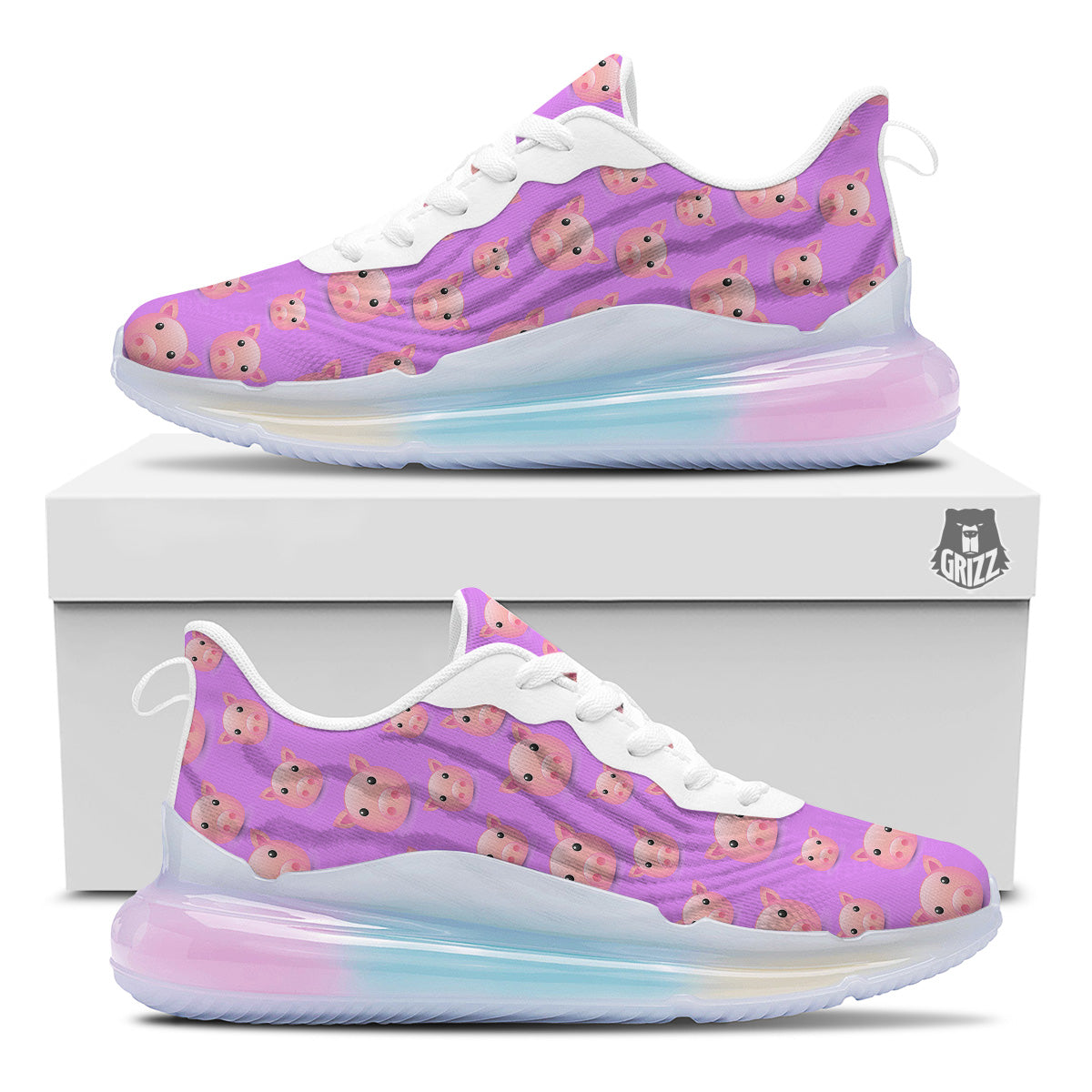 Cute Pink Pig Face Emoji Print Pattern Running Sneakers-grizzshop