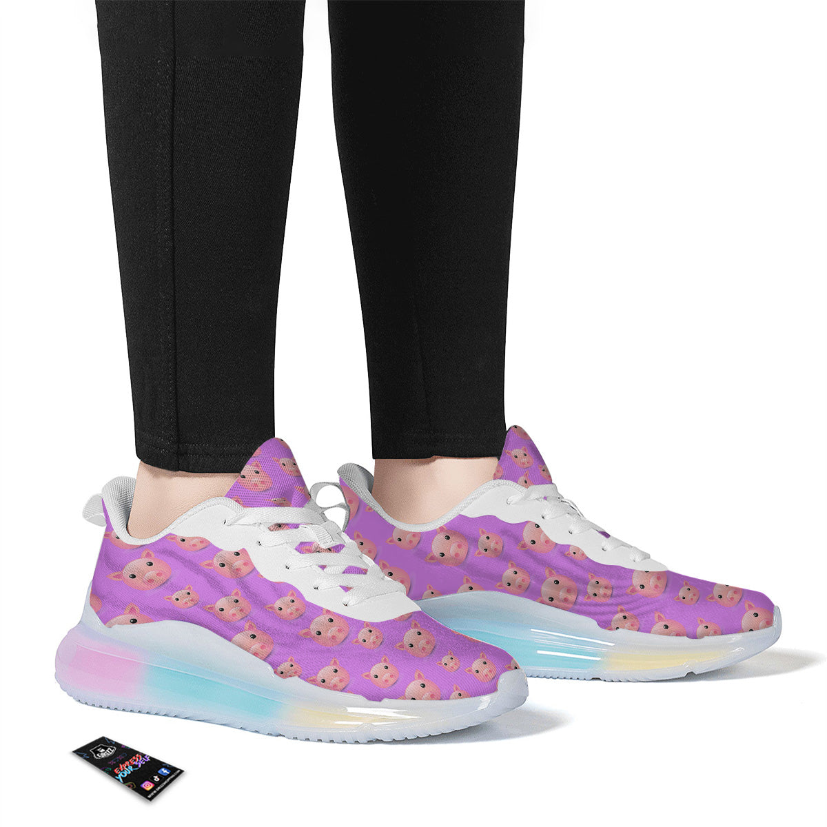 Cute Pink Pig Face Emoji Print Pattern Running Sneakers-grizzshop