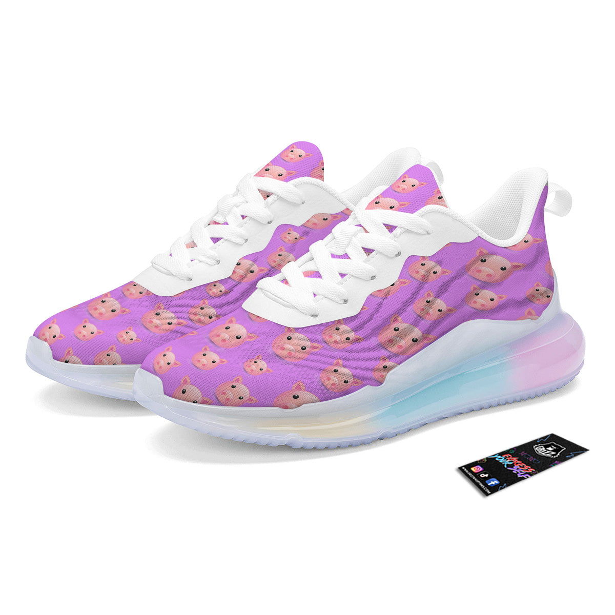 Cute Pink Pig Face Emoji Print Pattern Running Sneakers-grizzshop