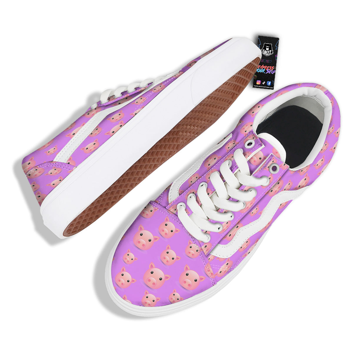 Cute Pink Pig Face Emoji Print Pattern Skate Shoes-grizzshop