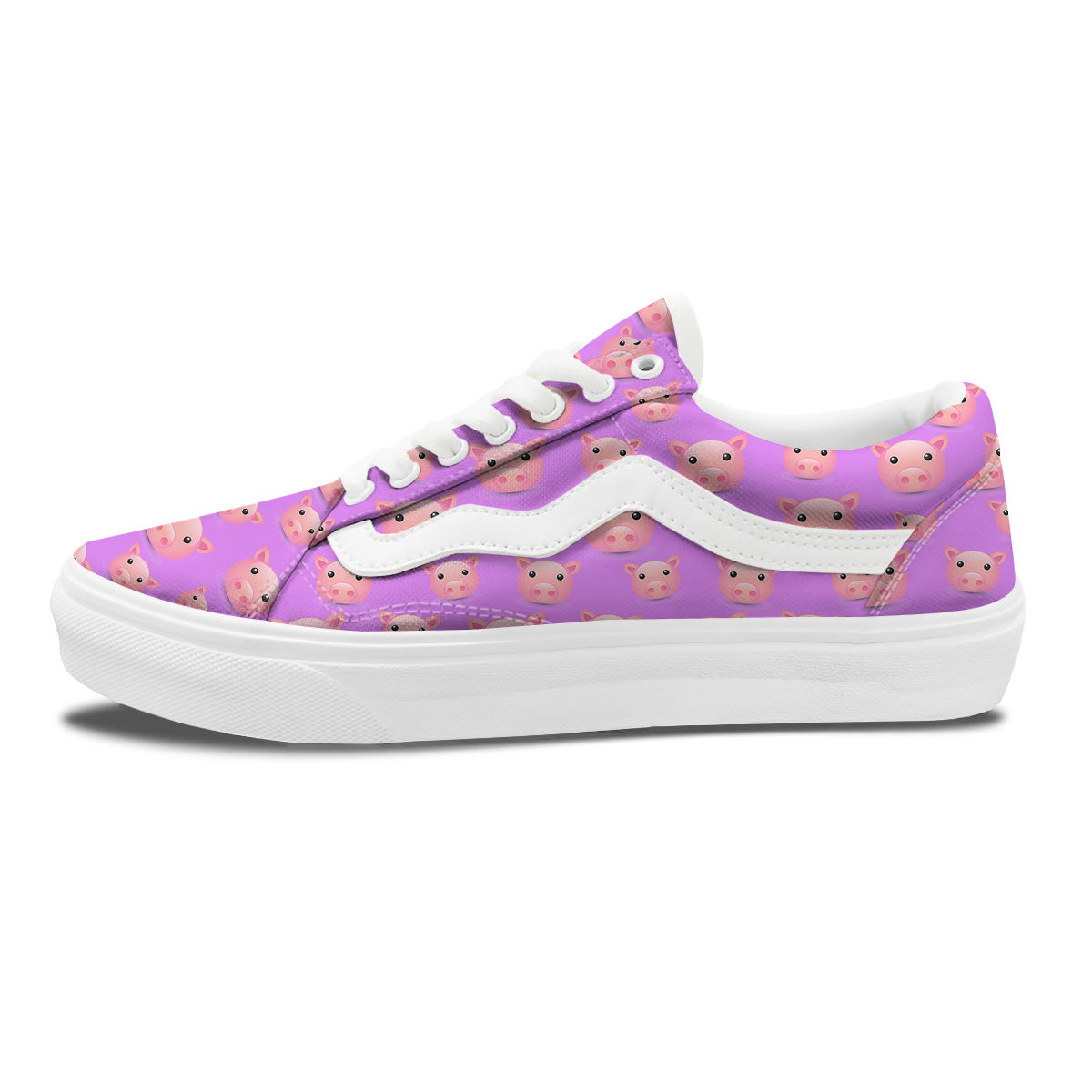 Cute Pink Pig Face Emoji Print Pattern Skate Shoes-grizzshop
