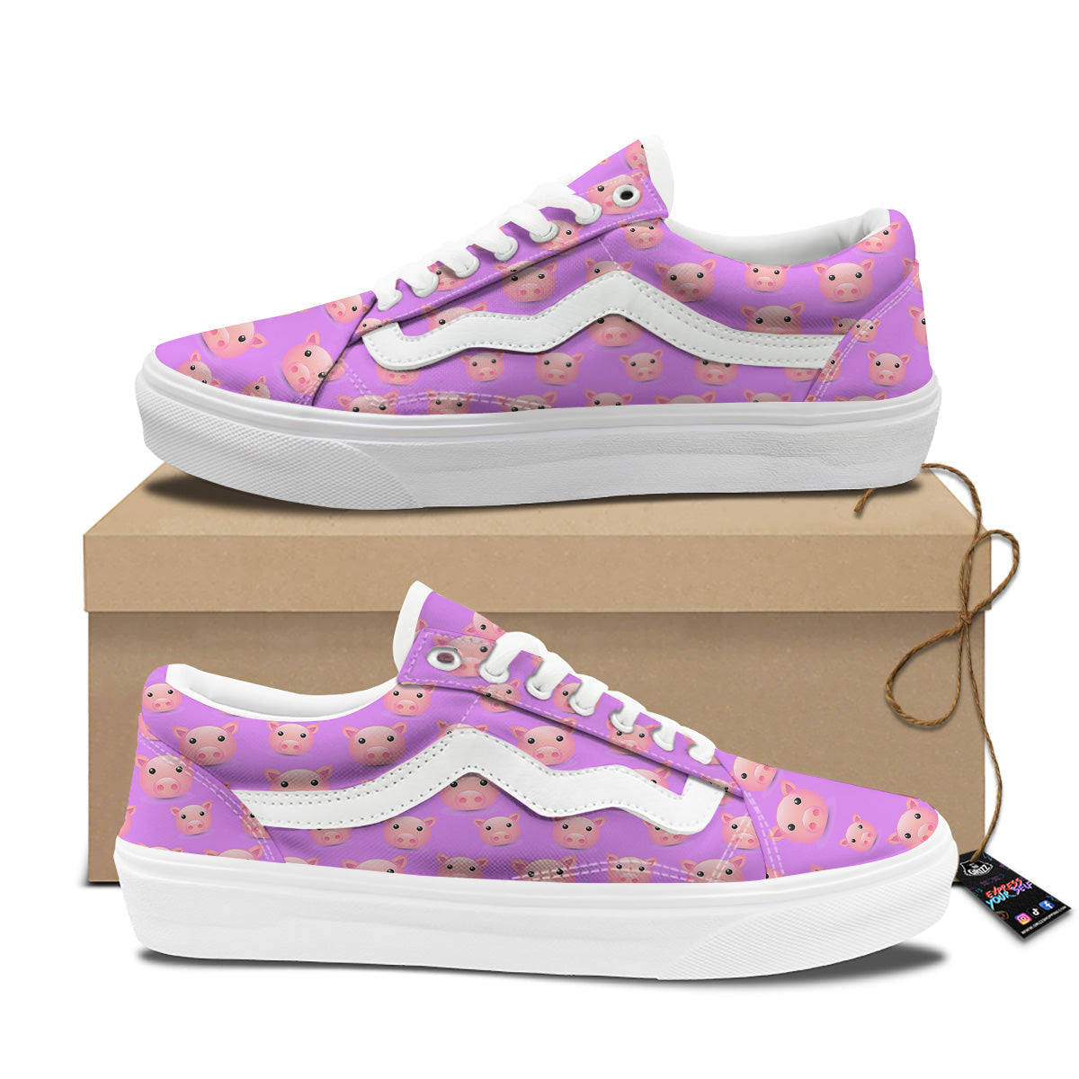 Cute Pink Pig Face Emoji Print Pattern Skate Shoes-grizzshop