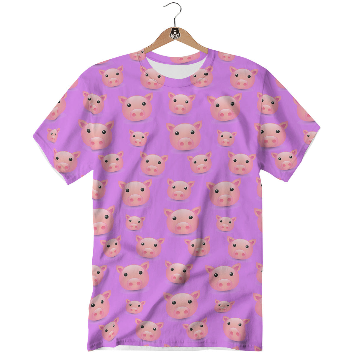 Cute Pink Pig Face Emoji Print Pattern T-Shirt-grizzshop