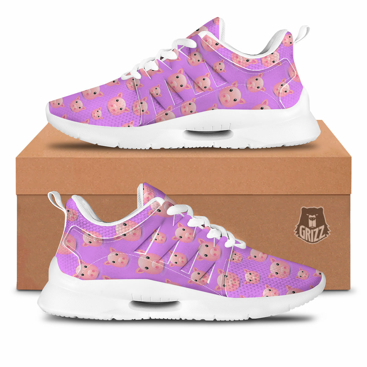 Cute Pink Pig Face Emoji Print Pattern Tennis Shoes-grizzshop