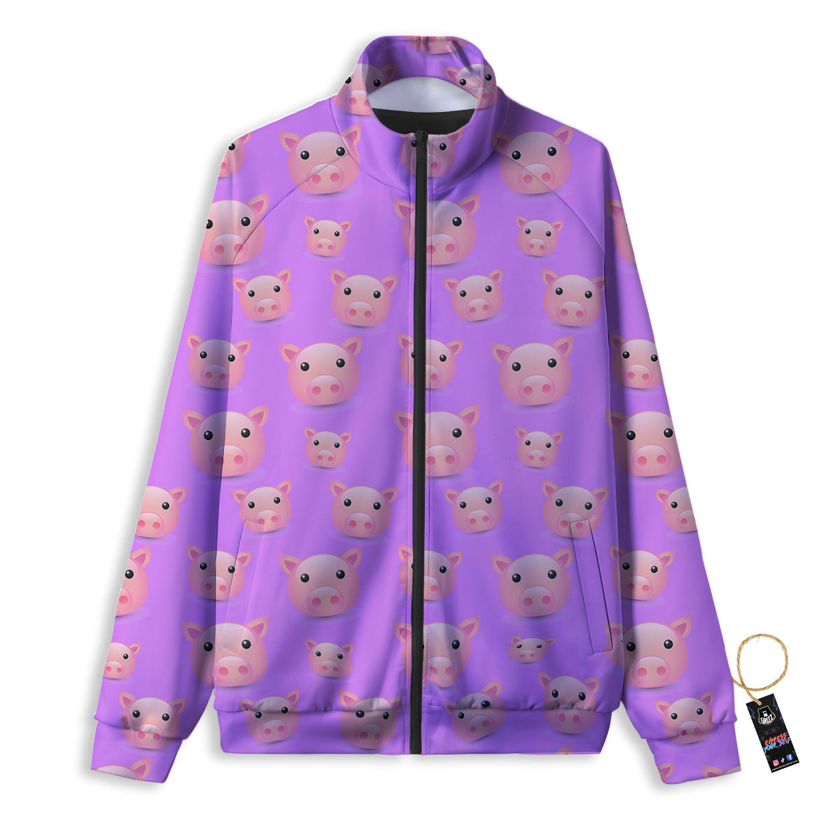 Cute Pink Pig Face Emoji Print Pattern Track Jacket-grizzshop