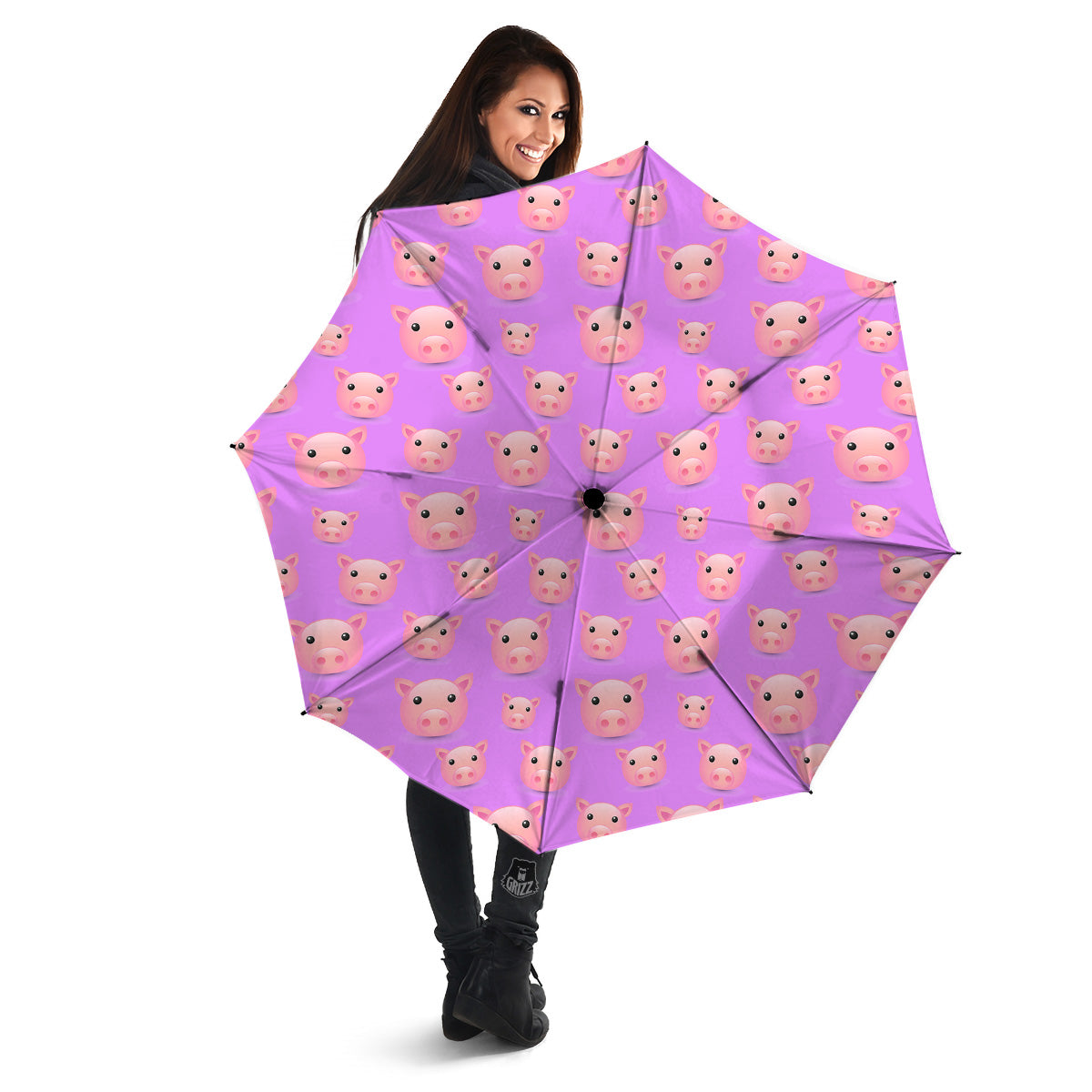 Cute Pink Pig Face Emoji Print Pattern Umbrella-grizzshop
