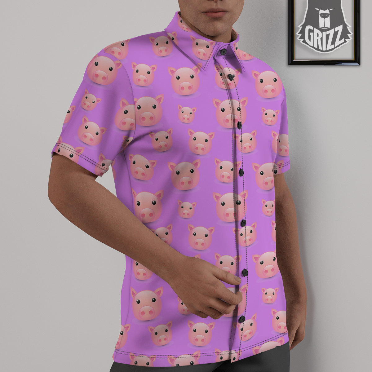 Cute Pink Pig Face Emoji Print Pattern Untucked Shirts-grizzshop