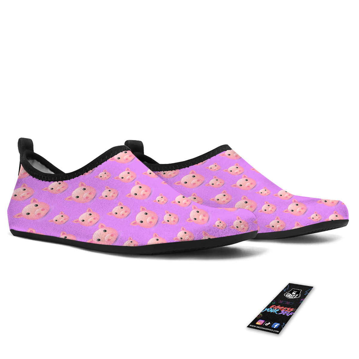 Cute Pink Pig Face Emoji Print Pattern Water Shoes-grizzshop