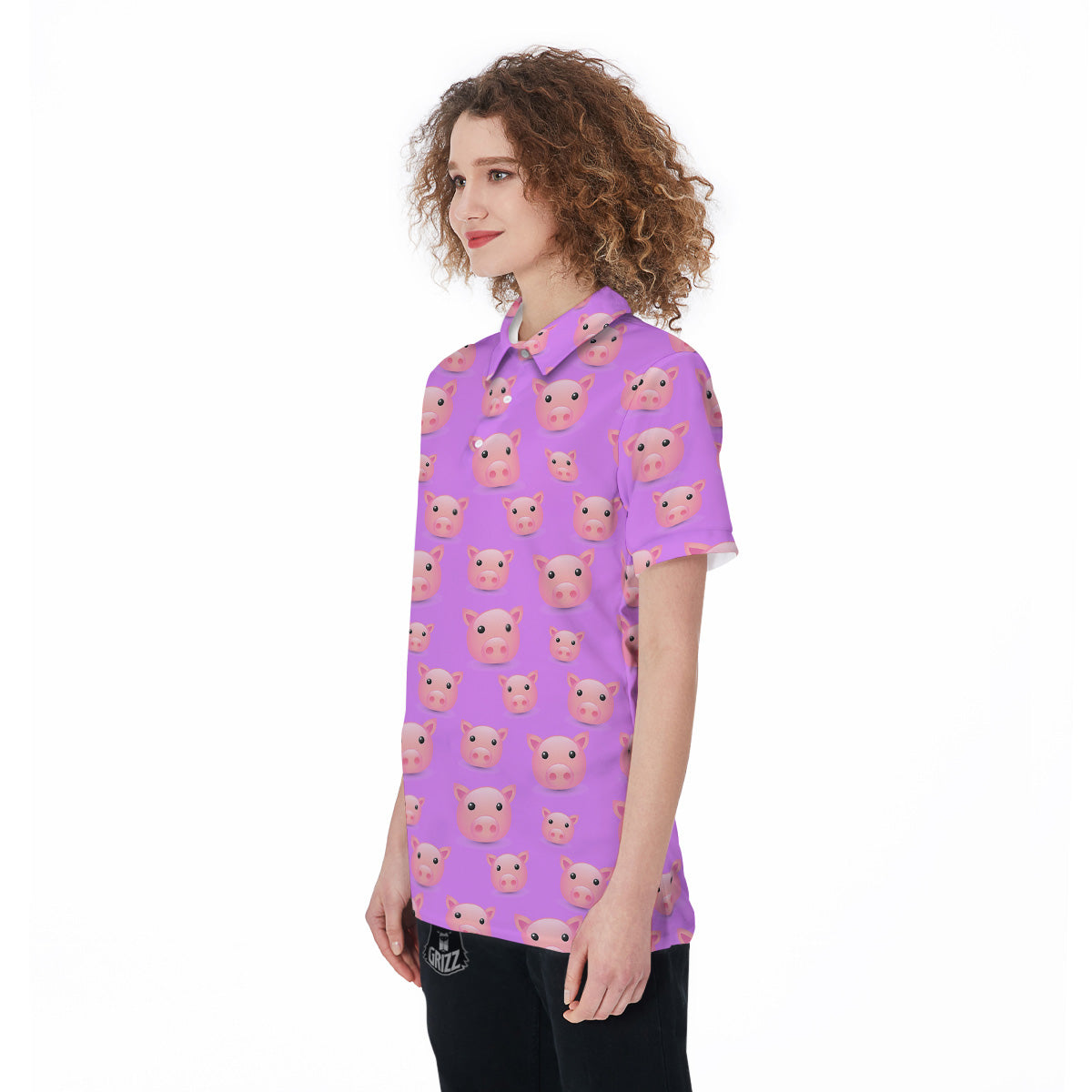 Cute Pink Pig Face Emoji Print Pattern Women's Golf Shirts-grizzshop