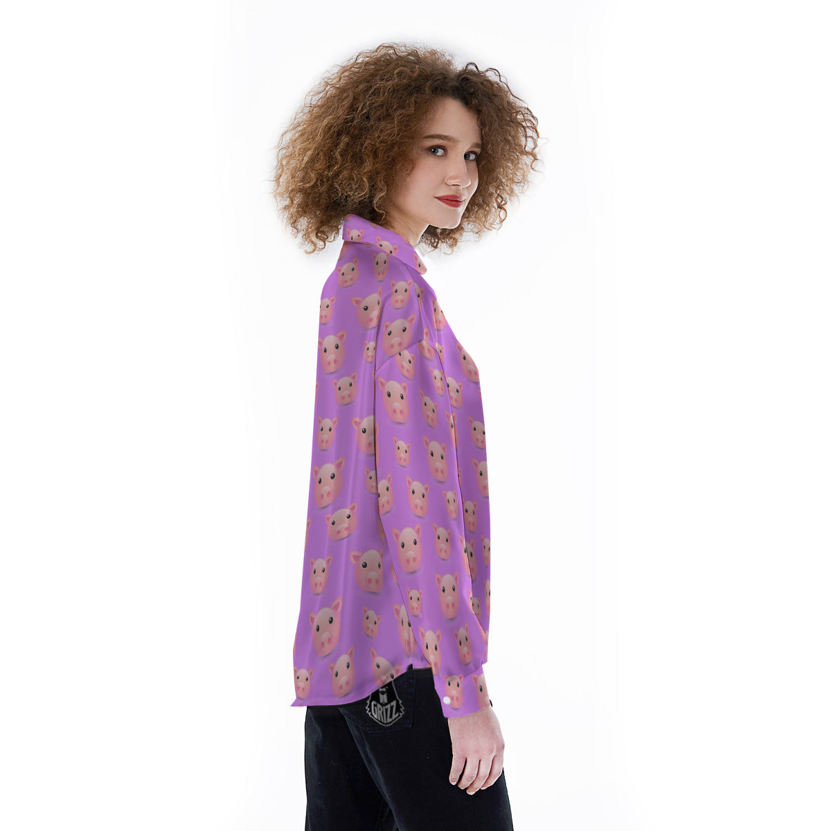 Cute Pink Pig Face Emoji Print Pattern Women's Long Sleeve Shirts-grizzshop