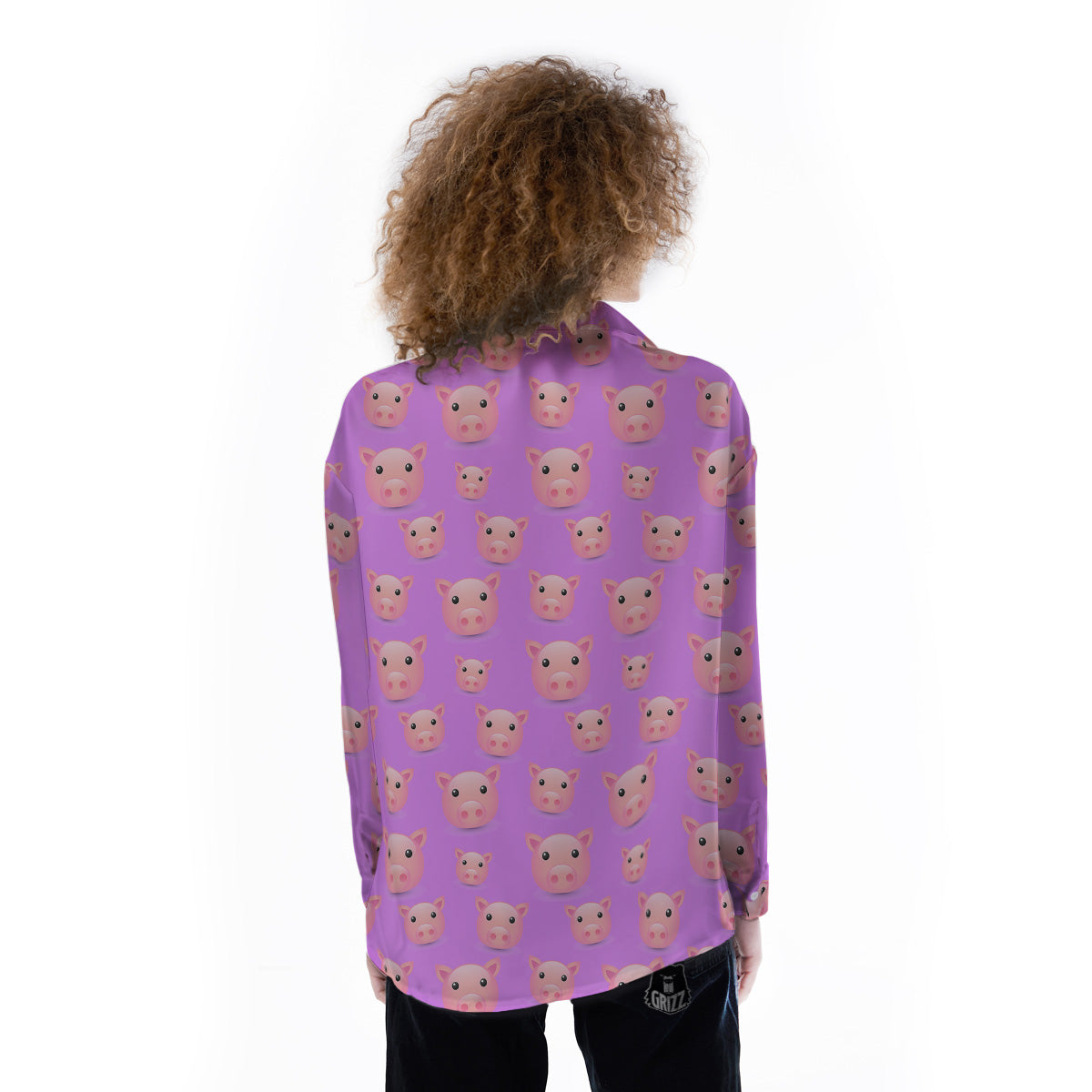 Cute Pink Pig Face Emoji Print Pattern Women's Long Sleeve Shirts-grizzshop