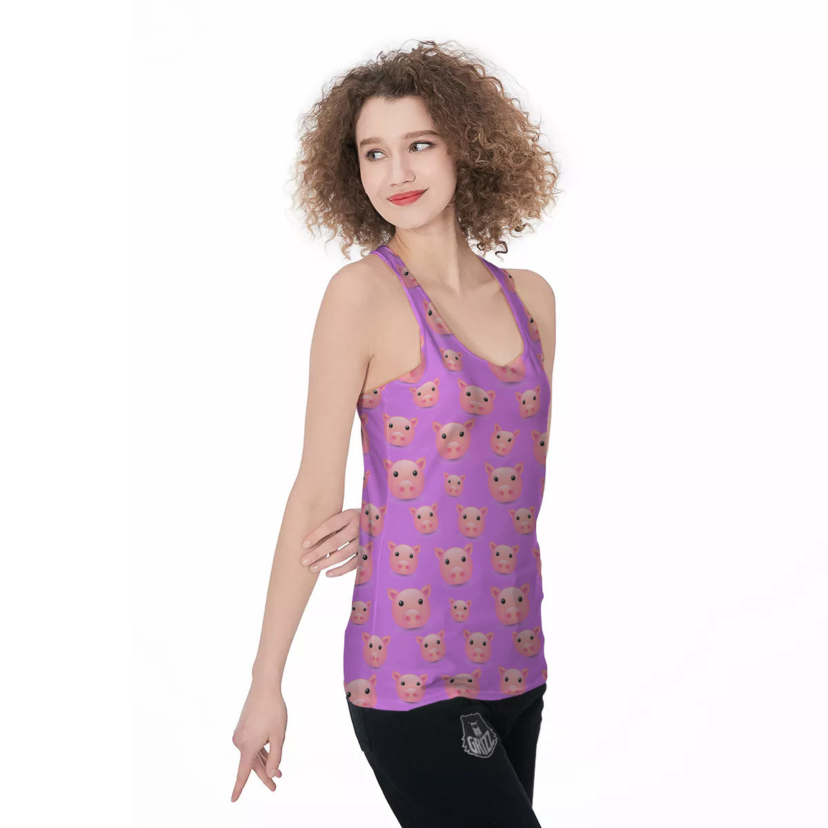 Cute Pink Pig Face Emoji Print Pattern Women's Racerback Tank Top-grizzshop