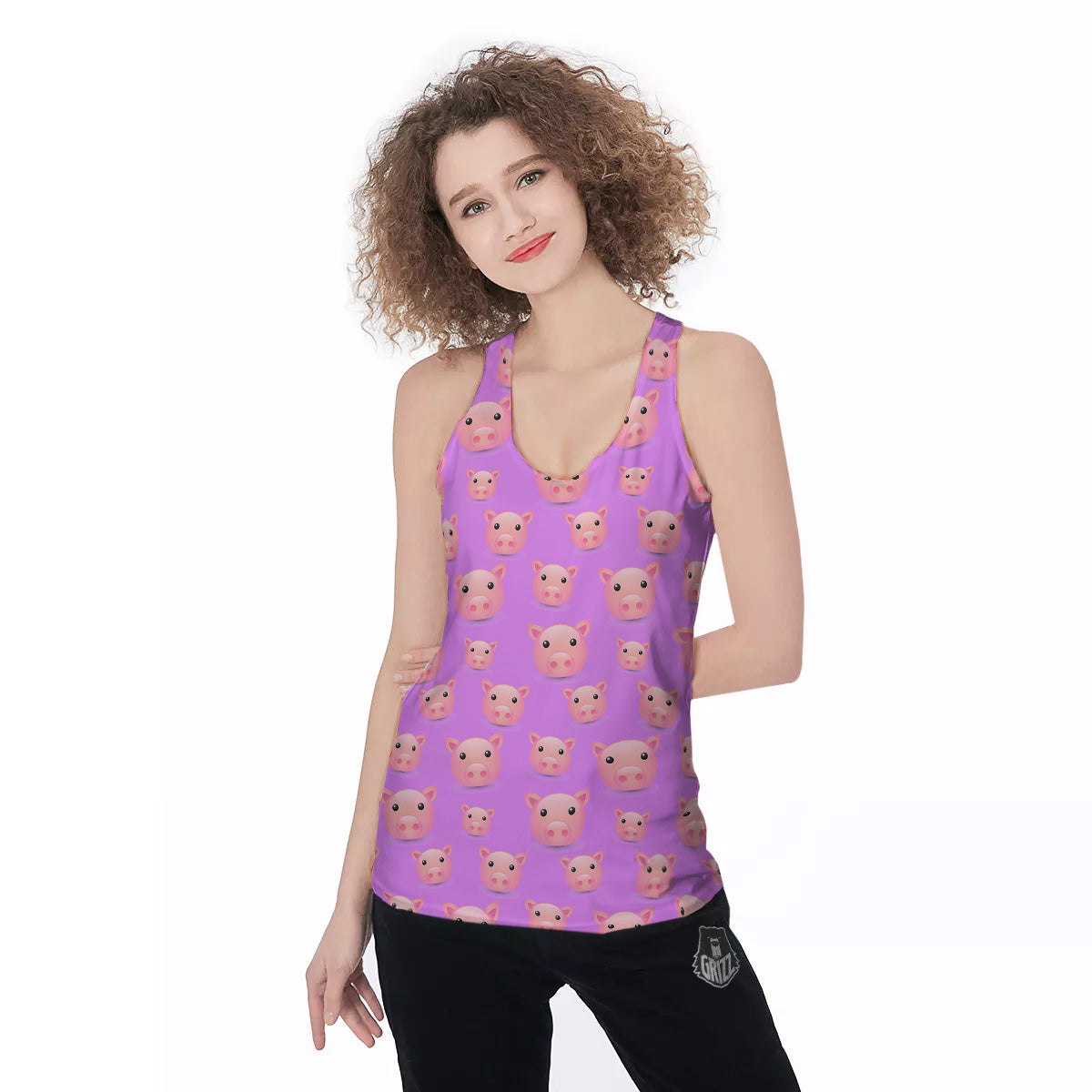 Cute Pink Pig Face Emoji Print Pattern Women's Racerback Tank Top-grizzshop