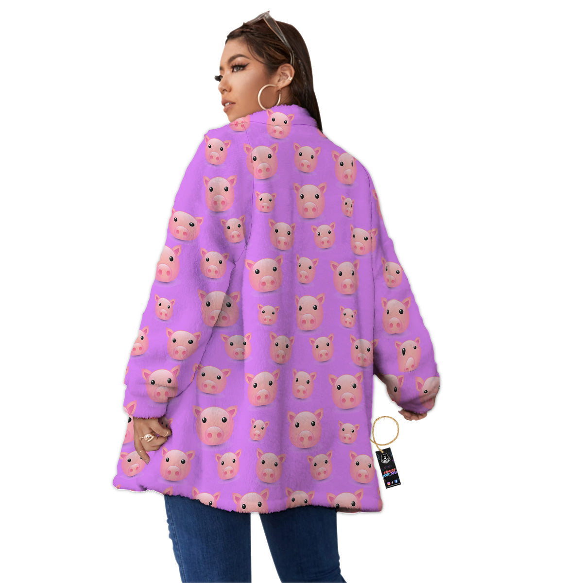 Cute Pink Pig Face Emoji Print Pattern Women's Sherpa Jacket-grizzshop