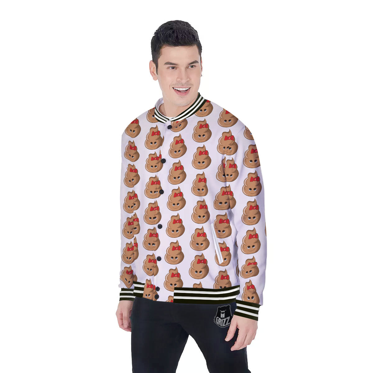 Cute Poop Print Pattern Baseball Jacket-grizzshop