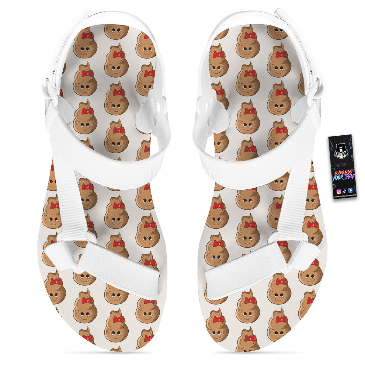 Cute Poop Print Pattern White Open Toe Sandals-grizzshop