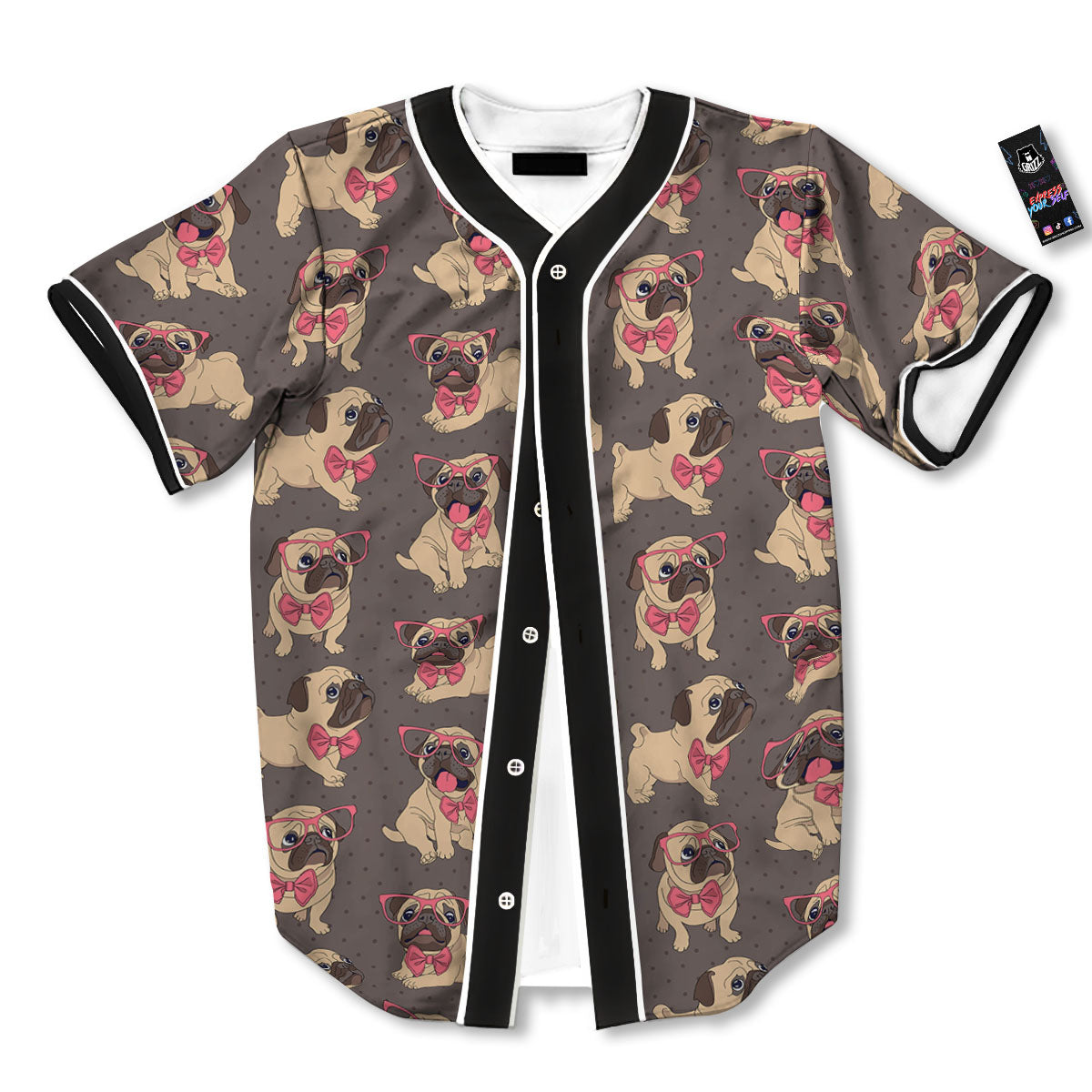 Cute Pug Print Pattern Baseball Jersey-grizzshop