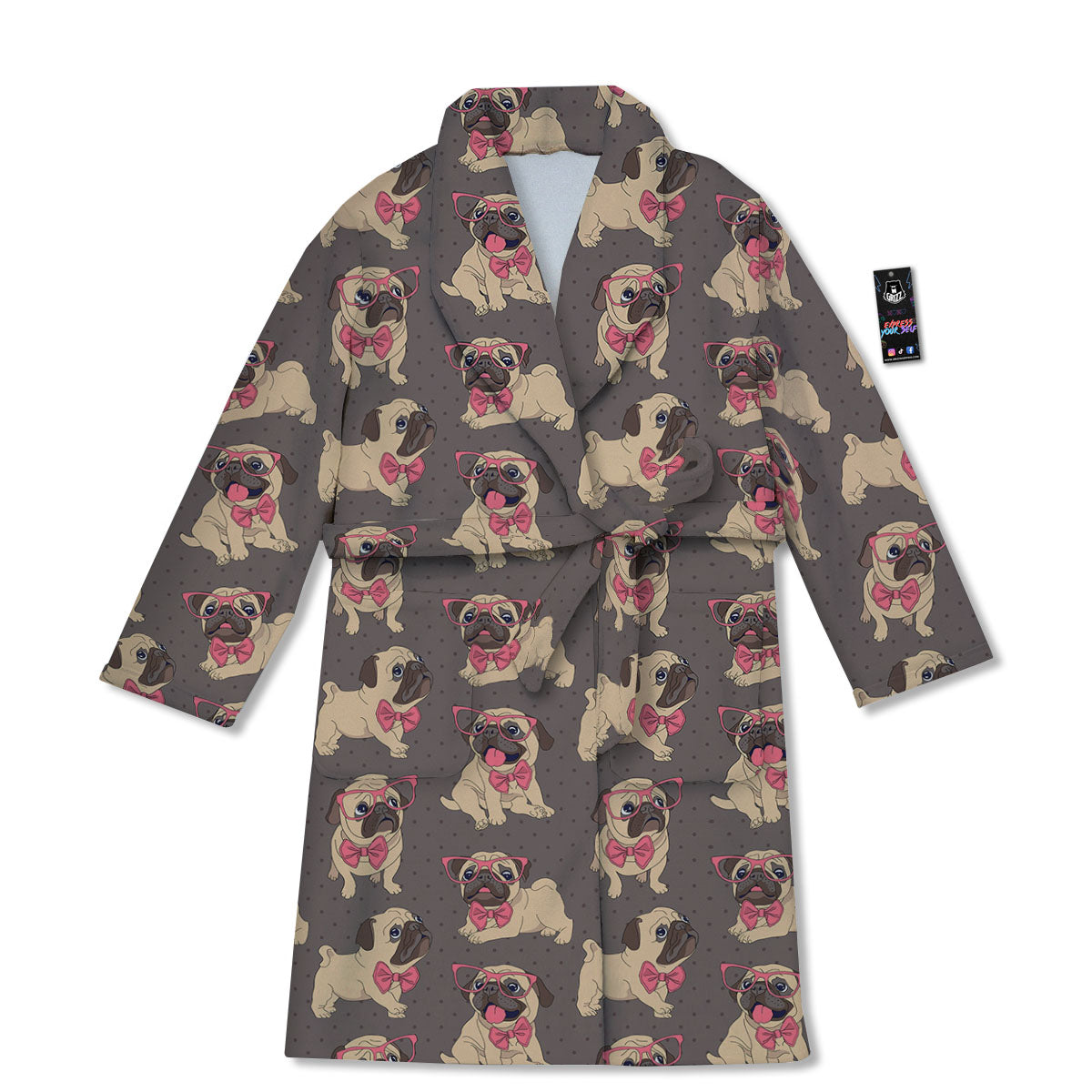 Cute Pug Print Pattern Bathrobe-grizzshop