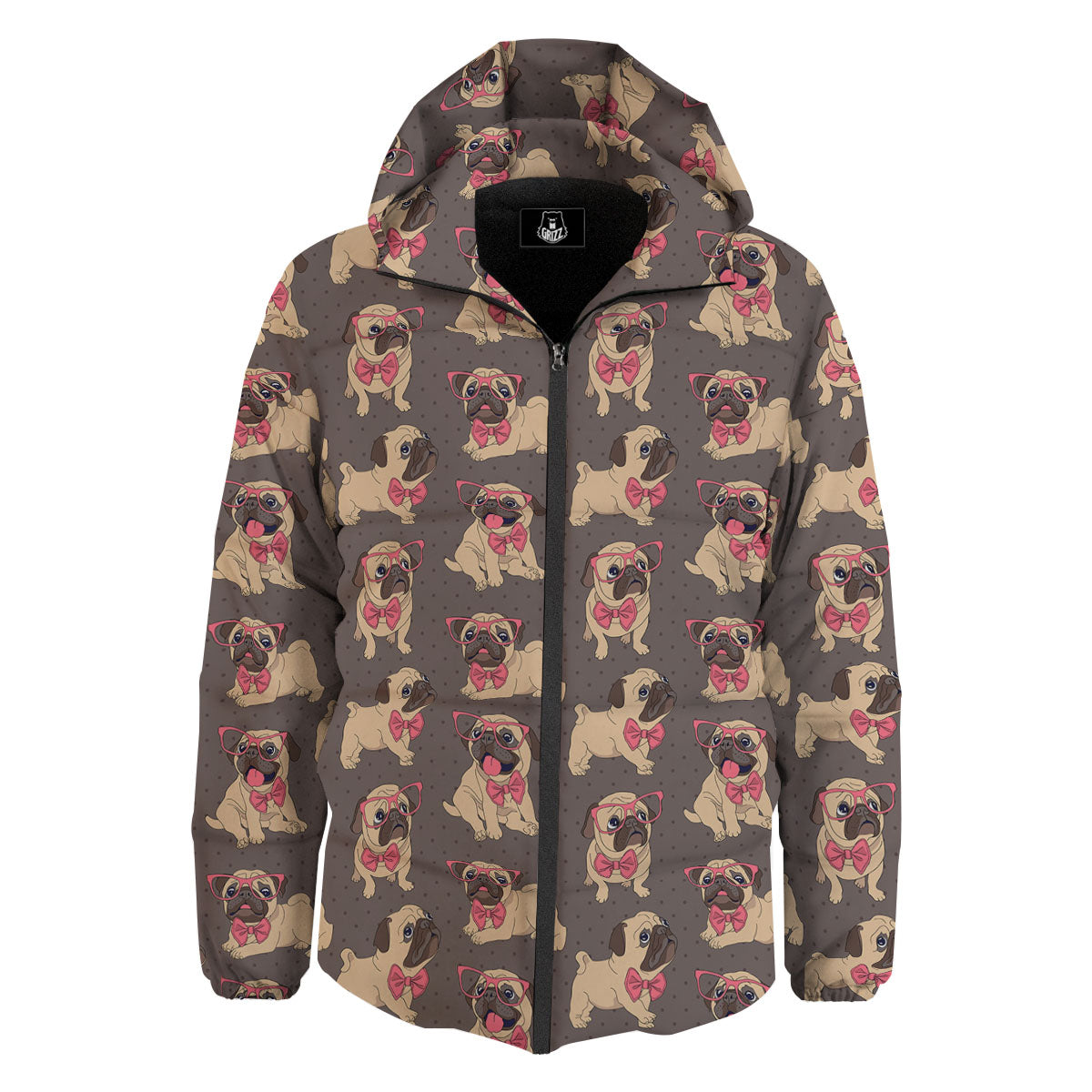 Cute Pug Print Pattern Down Jacket-grizzshop