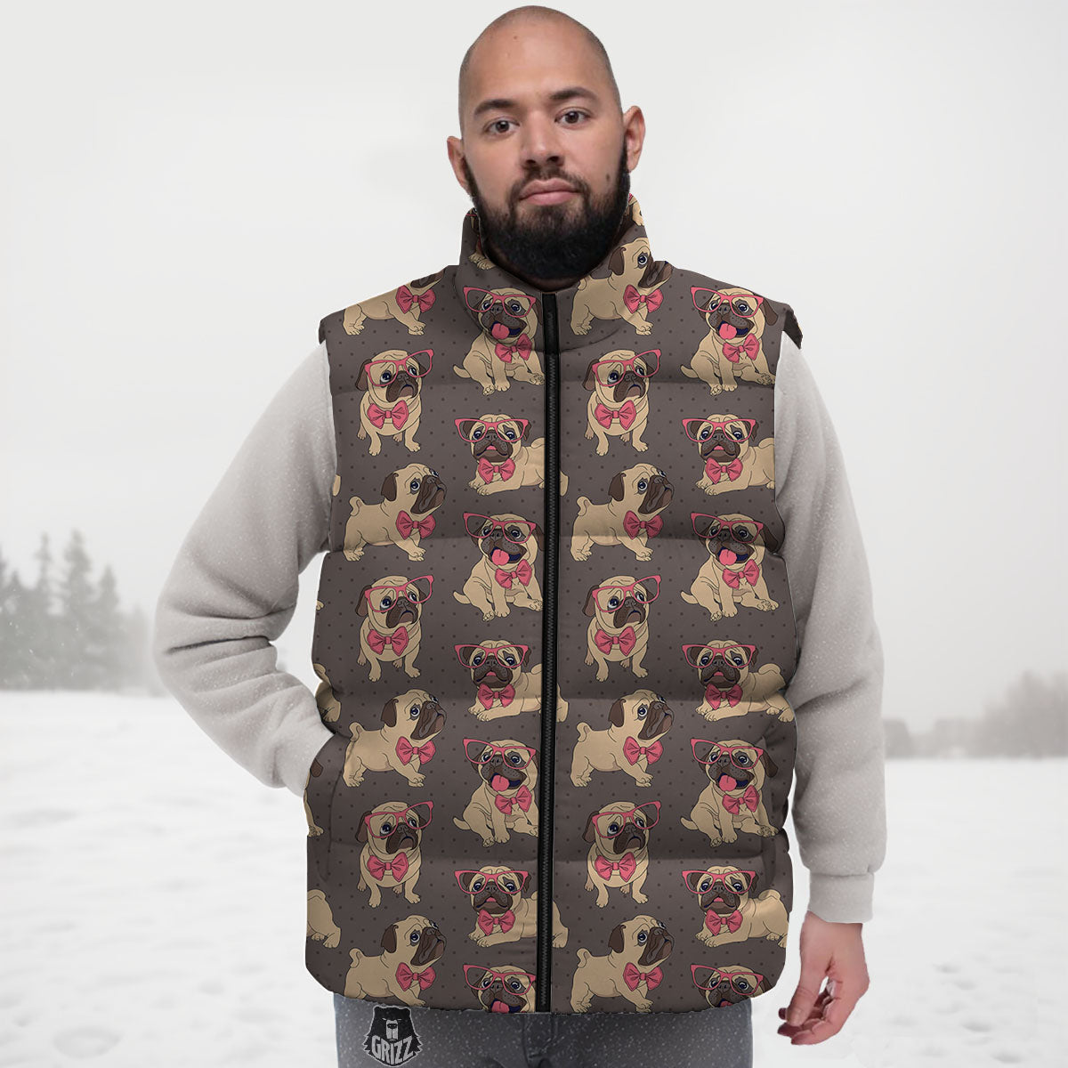 Cute Pug Print Pattern Down Vest