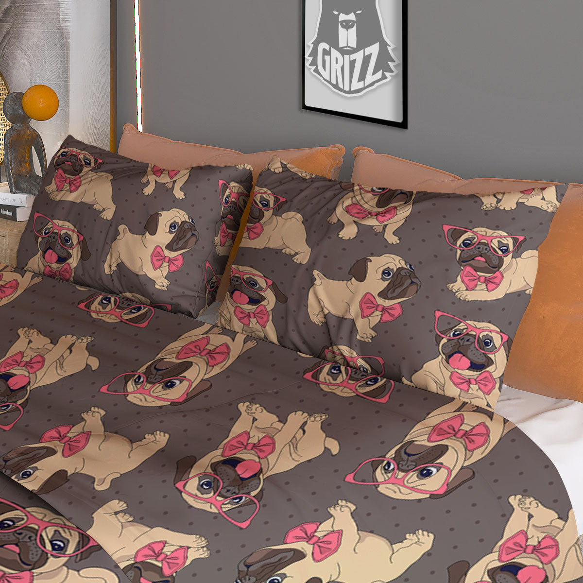 Cute Pug Print Pattern Duvet Cover Bedding Set