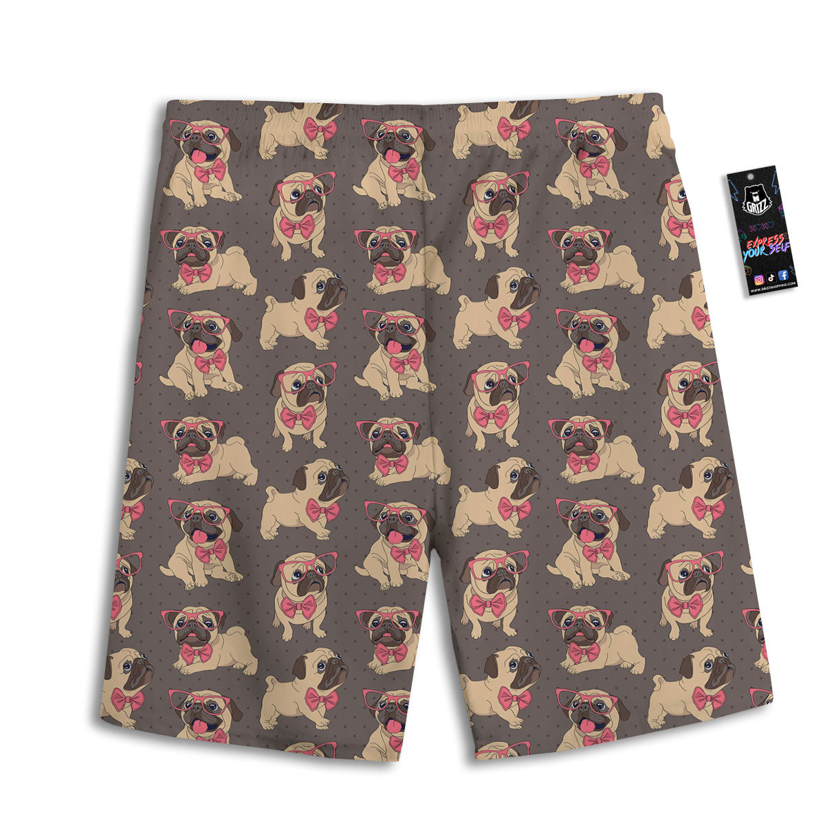 Cute Pug Print Pattern Men's Athletic Shorts