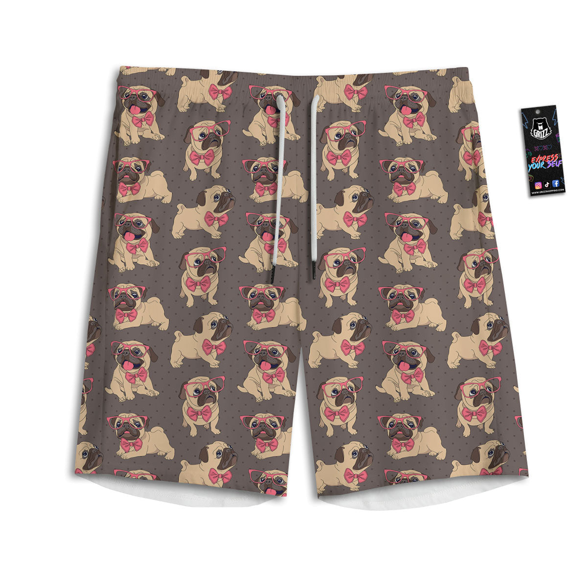 Cute Pug Print Pattern Men's Athletic Shorts