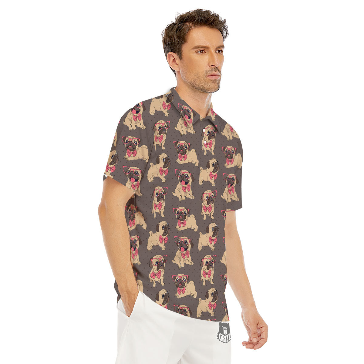 Cute Pug Print Pattern Men's Golf Shirts-grizzshop