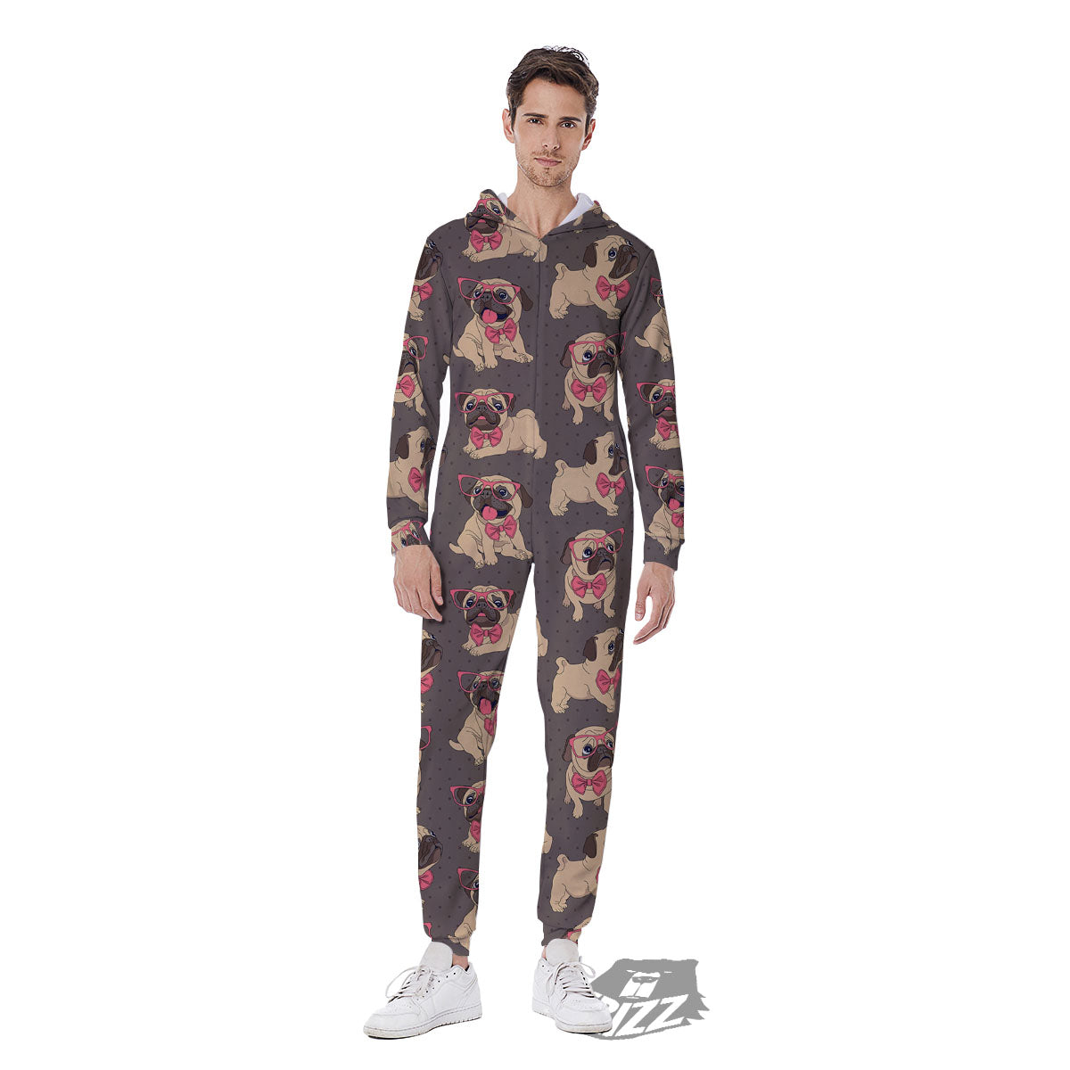 Cute Pug Print Pattern Men's Jumpsuit-grizzshop