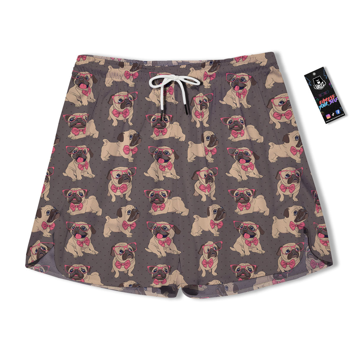 Cute Pug Print Pattern Men's Running Shorts-grizzshop