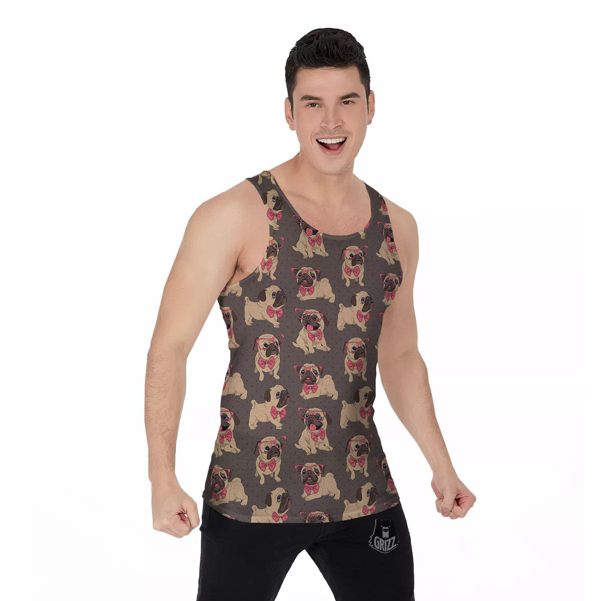 Cute Pug Print Pattern Men's Tank Top-grizzshop