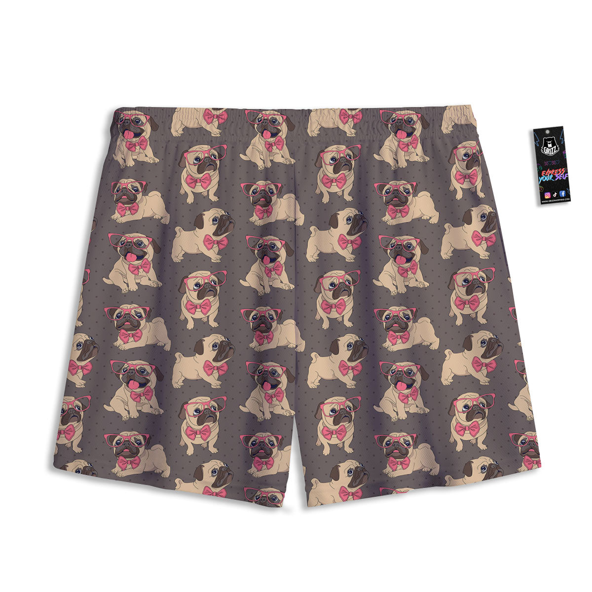 Cute Pug Print Pattern Mesh Shorts