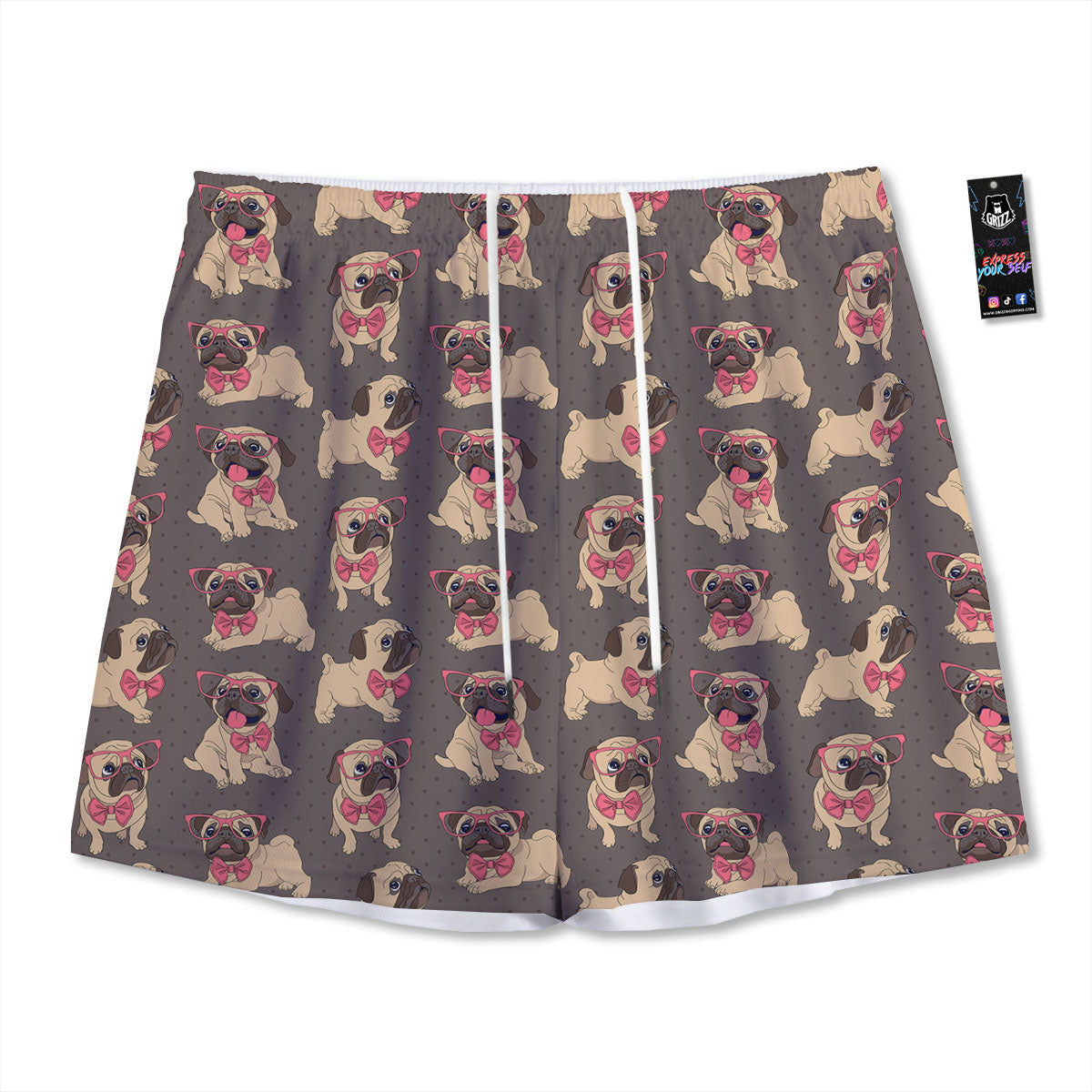 Cute Pug Print Pattern Mesh Shorts