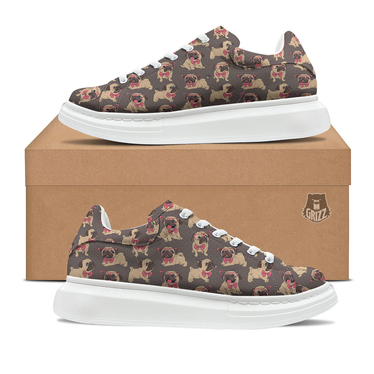 Cute Pug Print Pattern Platform Shoes-grizzshop