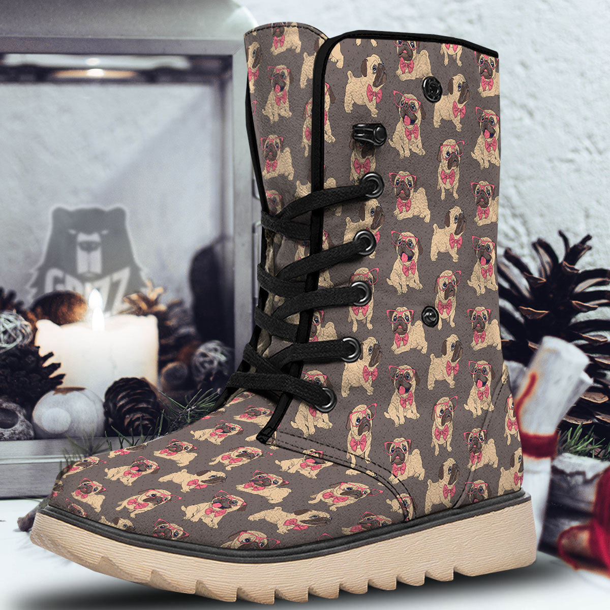 Cute Pug Print Pattern Snow Boots-grizzshop