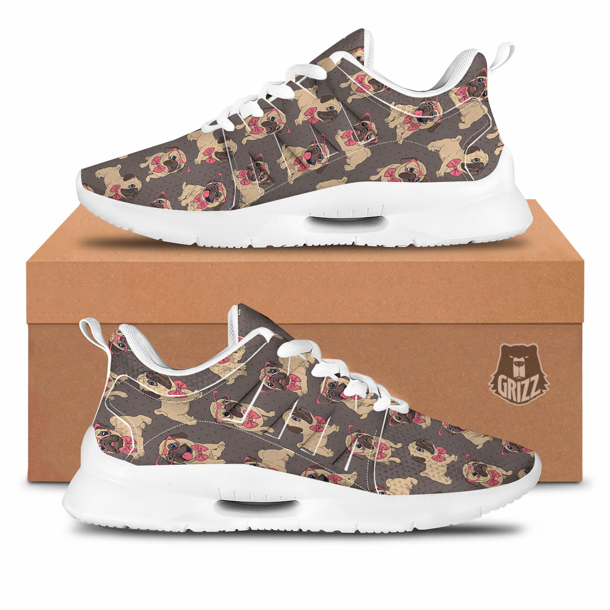 Cute Pug Print Pattern Tennis Shoes-grizzshop