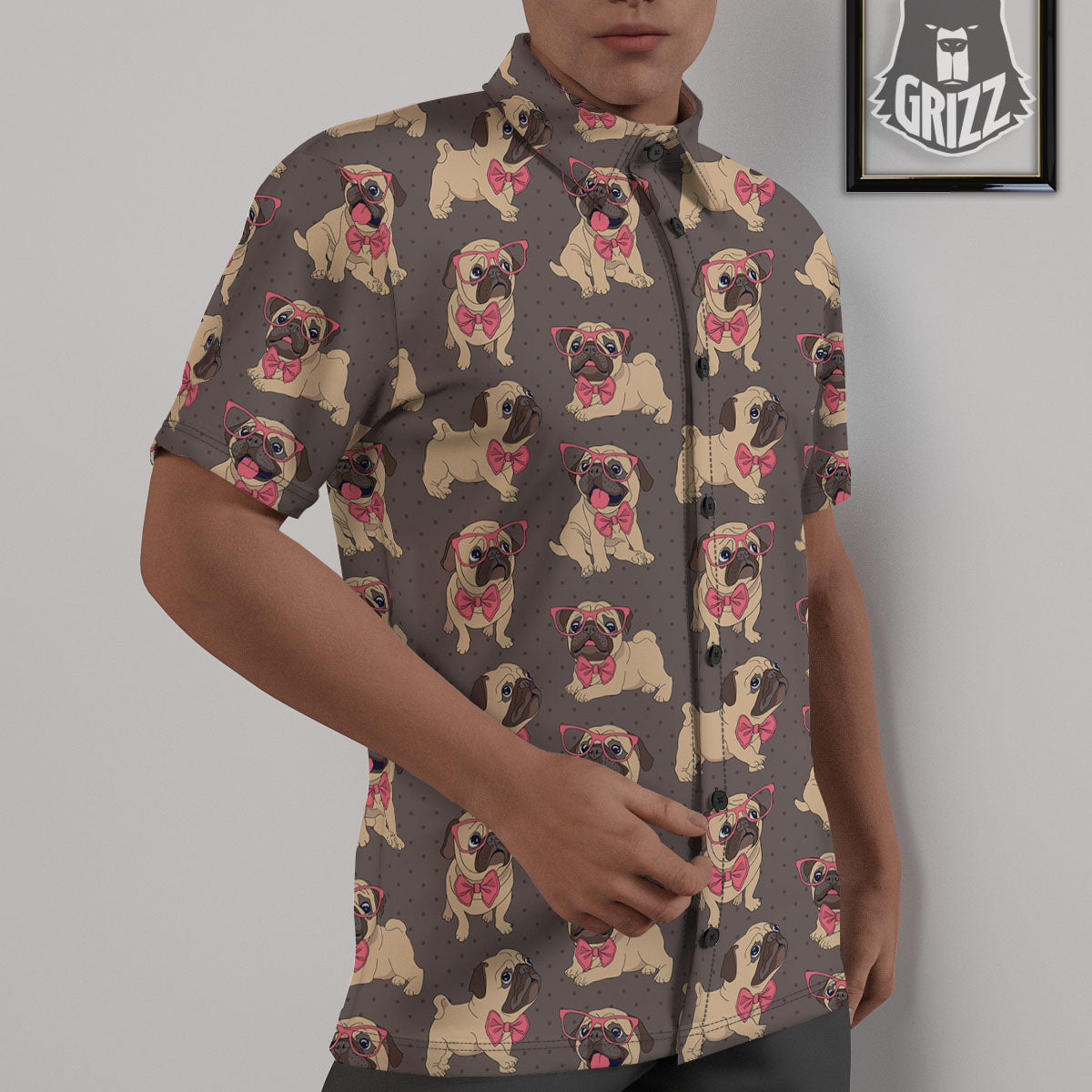 Cute Pug Print Pattern Untucked Shirts-grizzshop