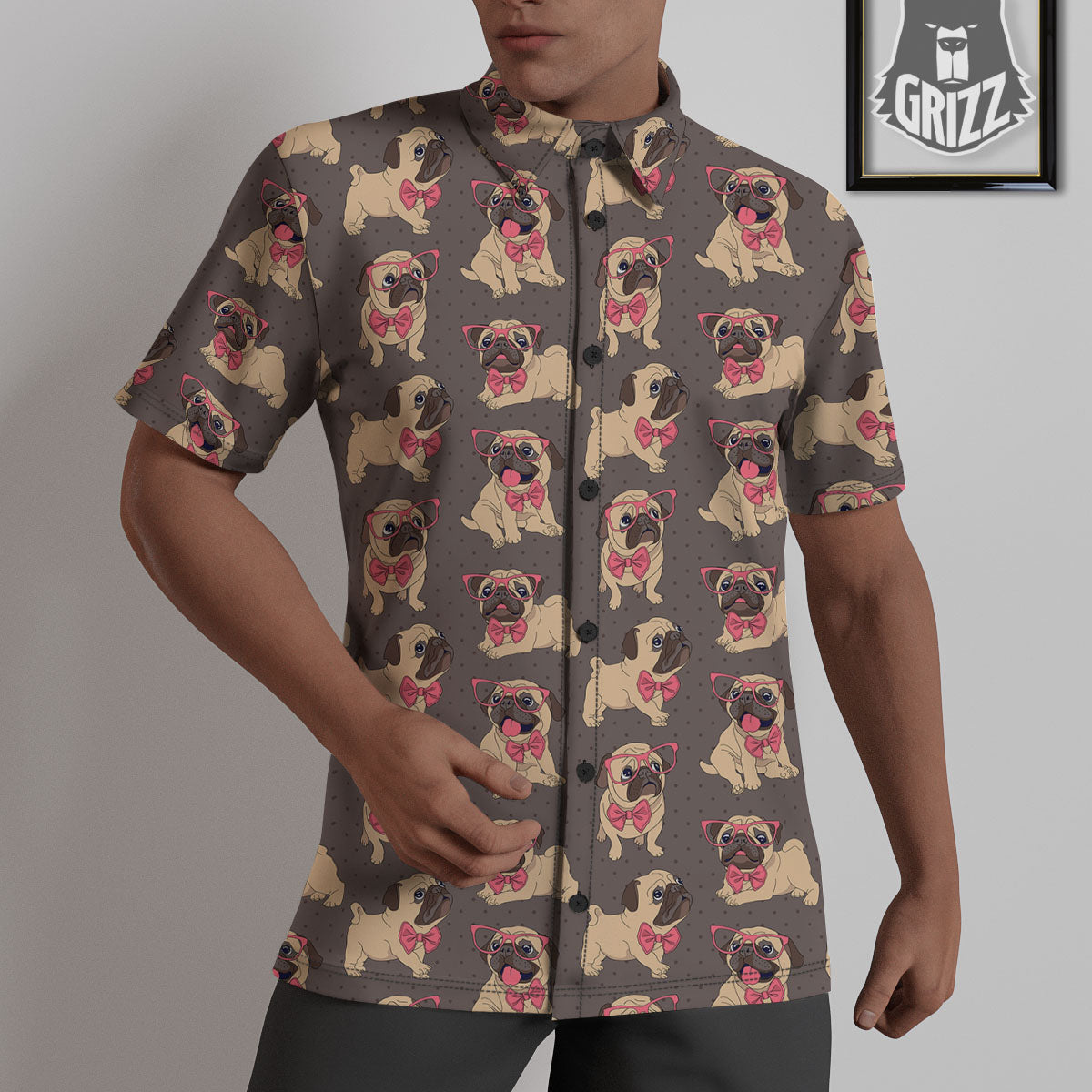 Cute Pug Print Pattern Untucked Shirts-grizzshop