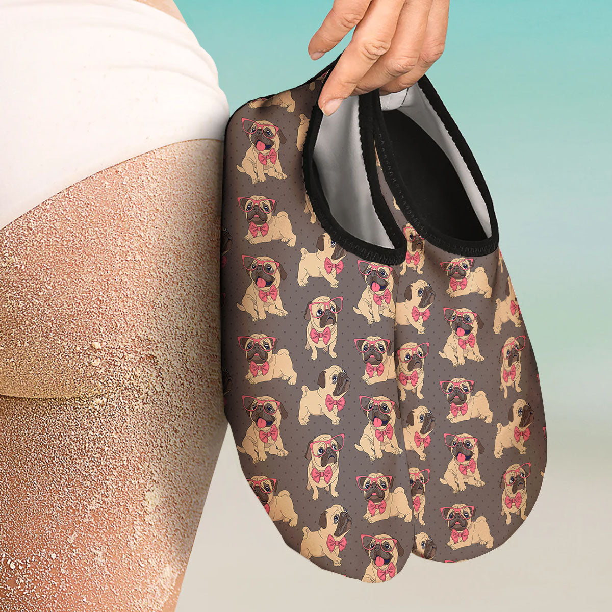 Cute Pug Print Pattern Water Shoes-grizzshop