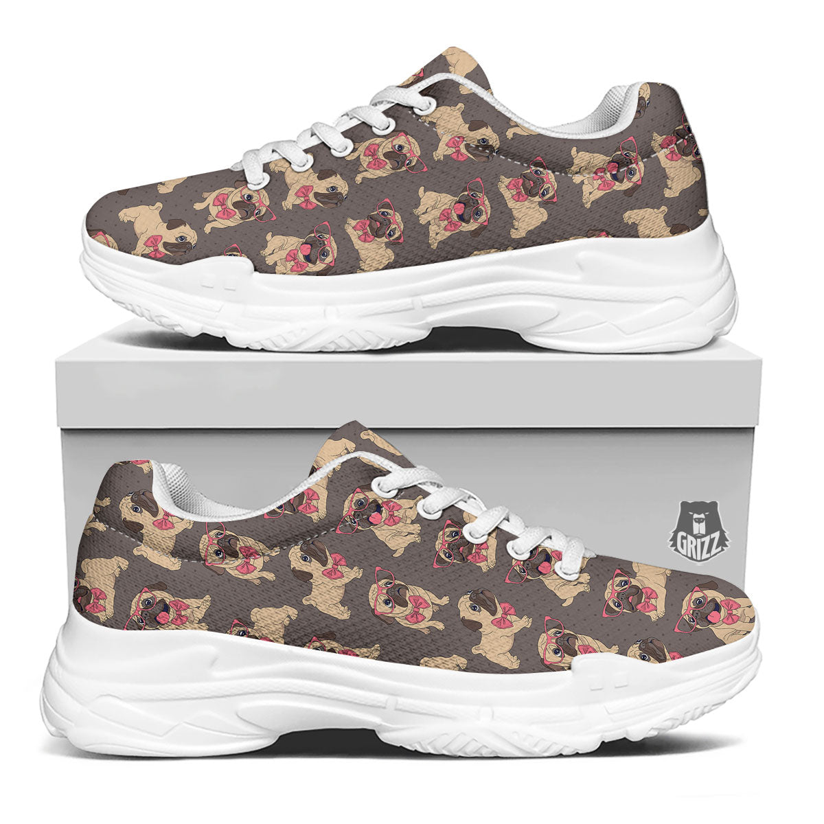 Cute Pug Print Pattern White Chunky Shoes-grizzshop