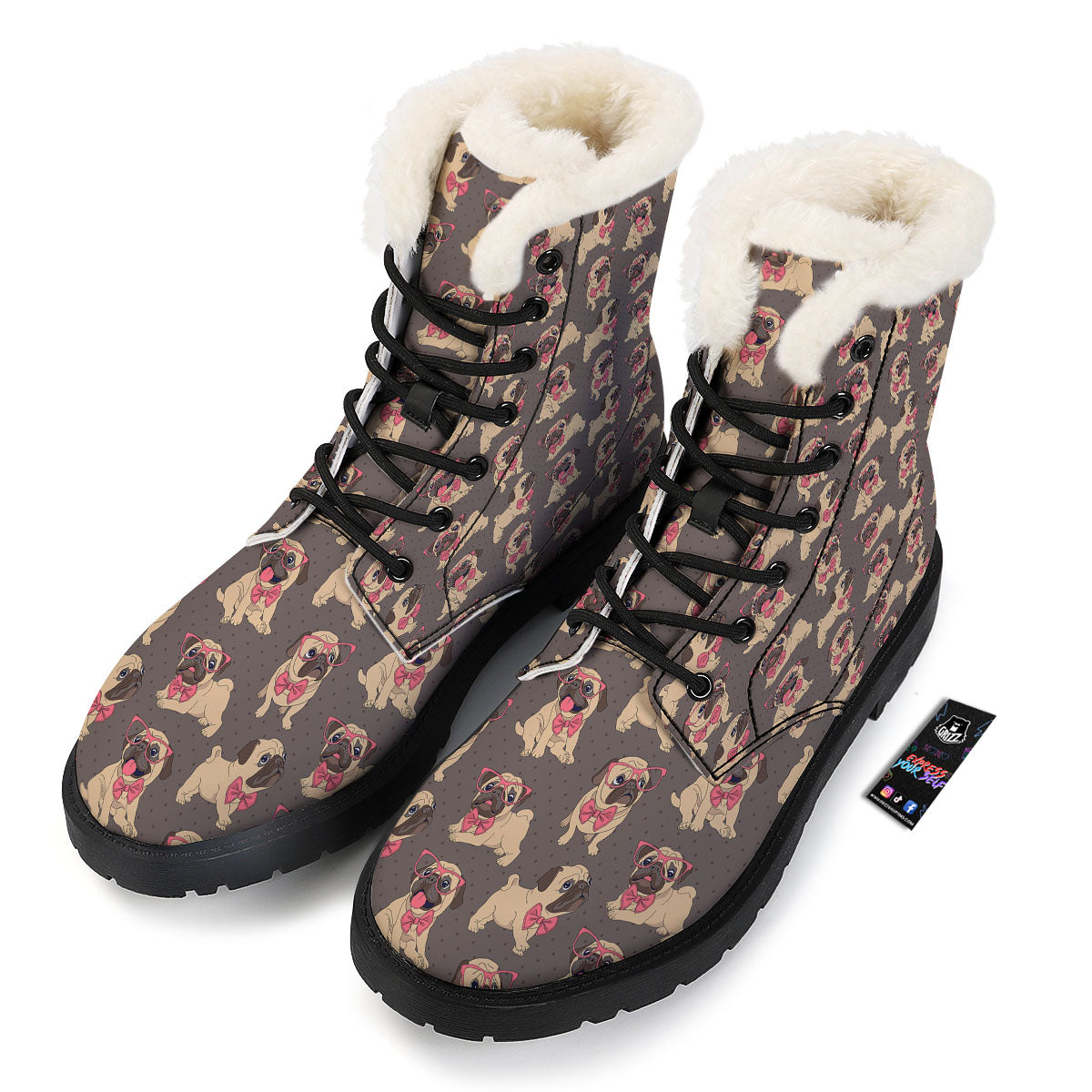 Cute Pug Print Pattern Winter Boots-grizzshop