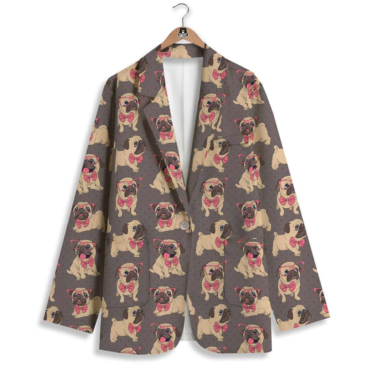 Cute Pug Print Pattern Women's Blazer-grizzshop