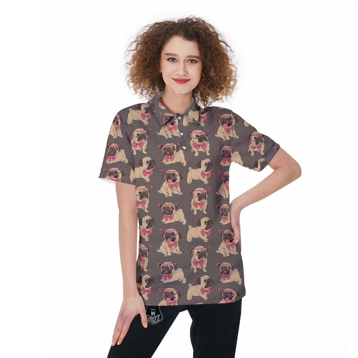 Cute Pug Print Pattern Women's Golf Shirts-grizzshop